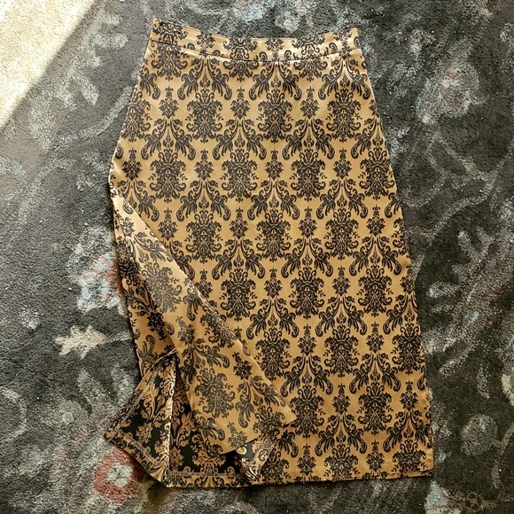 Copper/ black stretch scroll A-line skirt size 2/3 - Picture 3 of 6